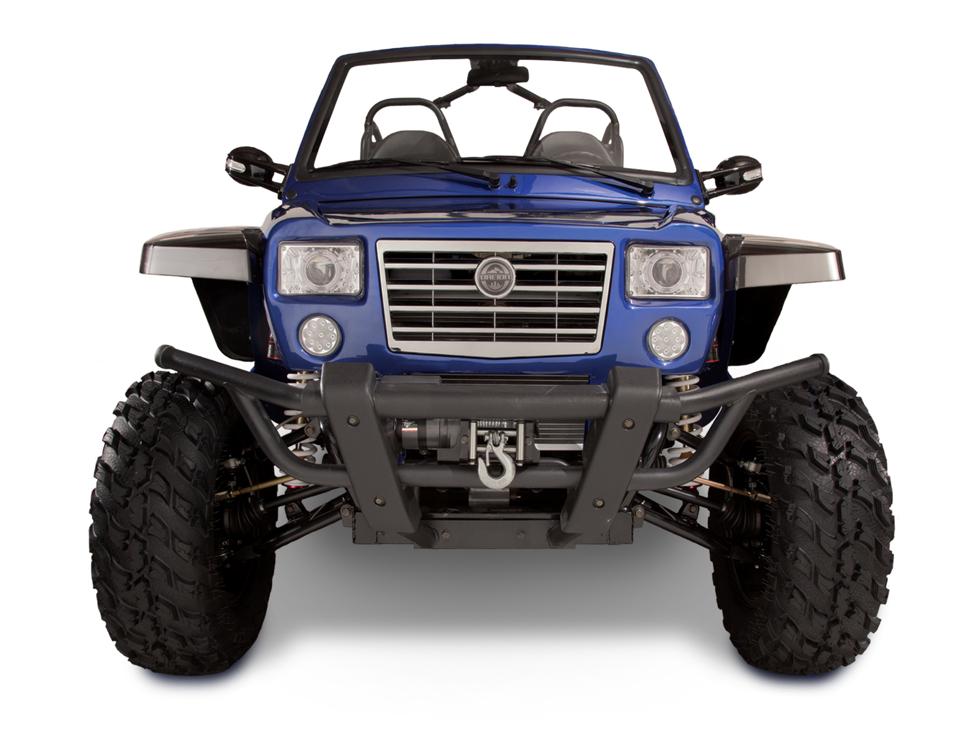 Blue two-seat Oreion Reeper Sport front studio view