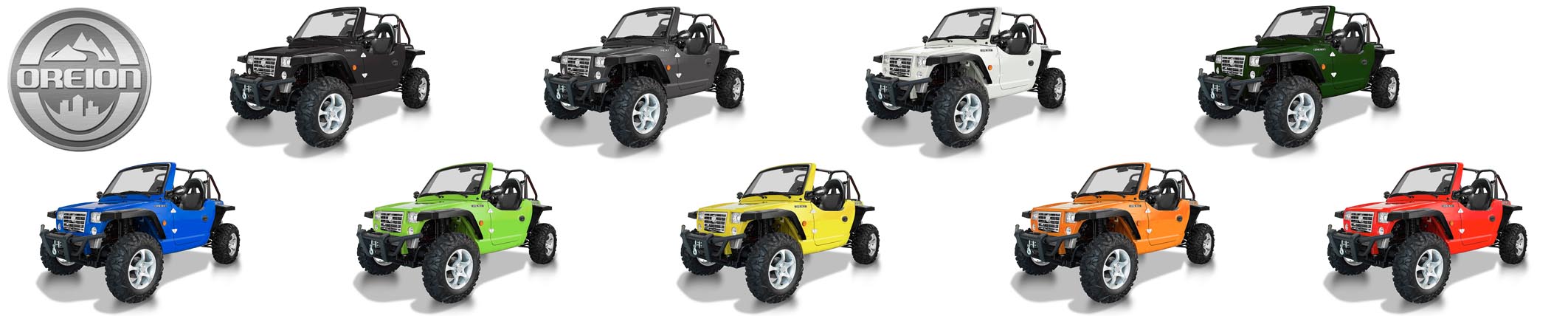 Oreion Reeper color lineup including black, white, green, blue, yellow, orange, and red