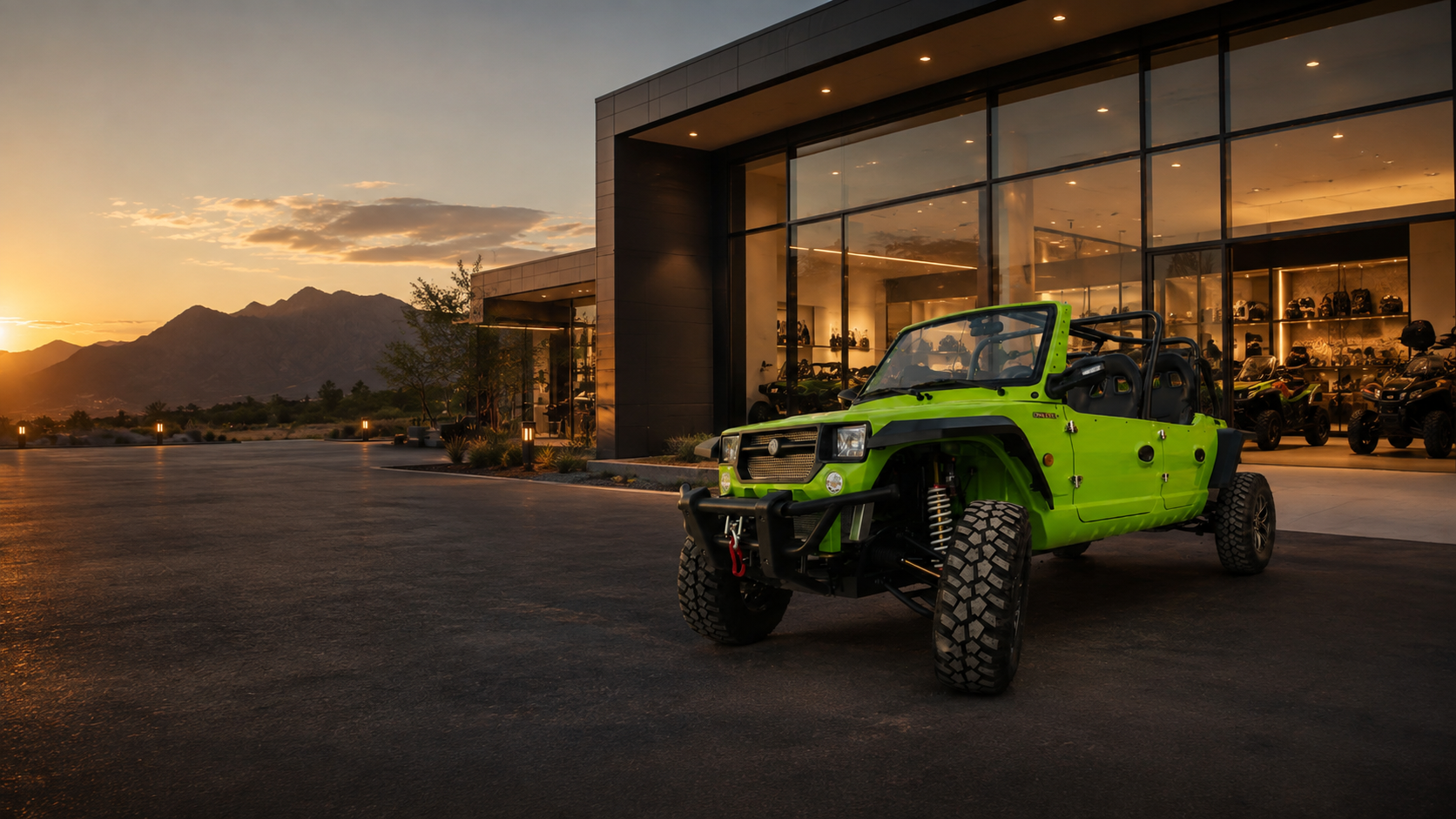 Official orange Oreion Reeper 4×4 UTV in a desert landscape