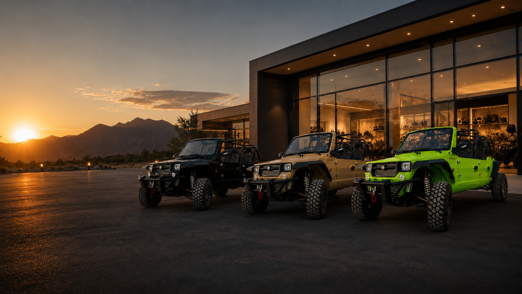 Official red Oreion Reeper4 four-seat UTV in a mountain landscape