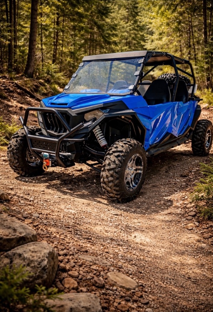 Blue Oreion Rover 800cc UTV on a forest trail